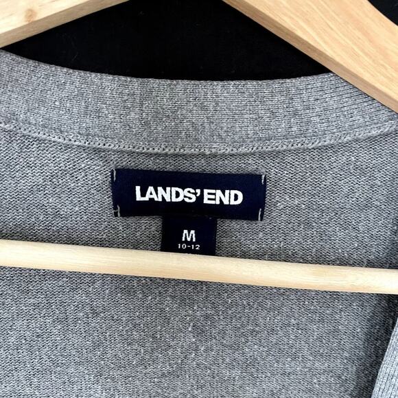 Lands' End gray knit cardigan women's size medium cotton modal sweater pockets - Picture 3 of 7